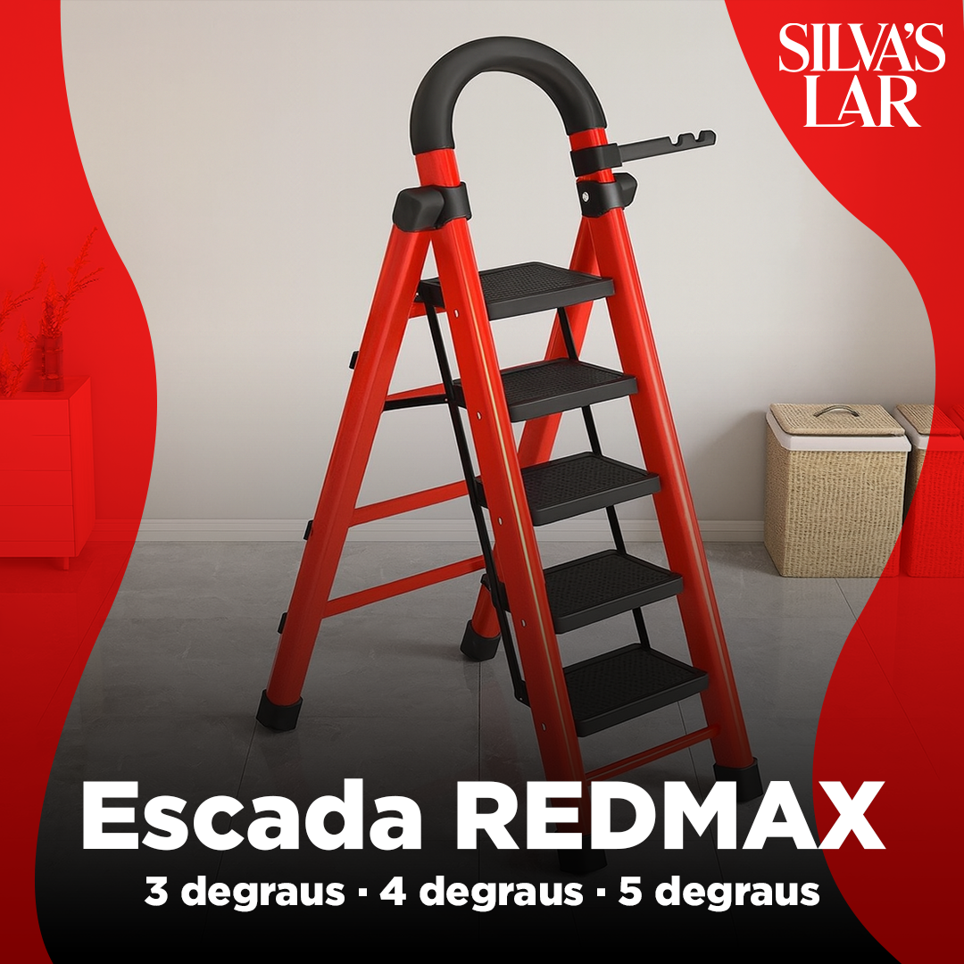 Escada Dobrável REDMAX vermelha resistente e compacta